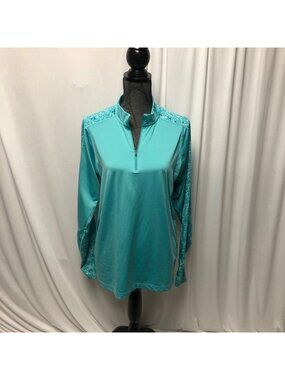 Nepallo Athletic Top Womens Sz Small Turquoise Partial Zip Long Sleeve Pullover